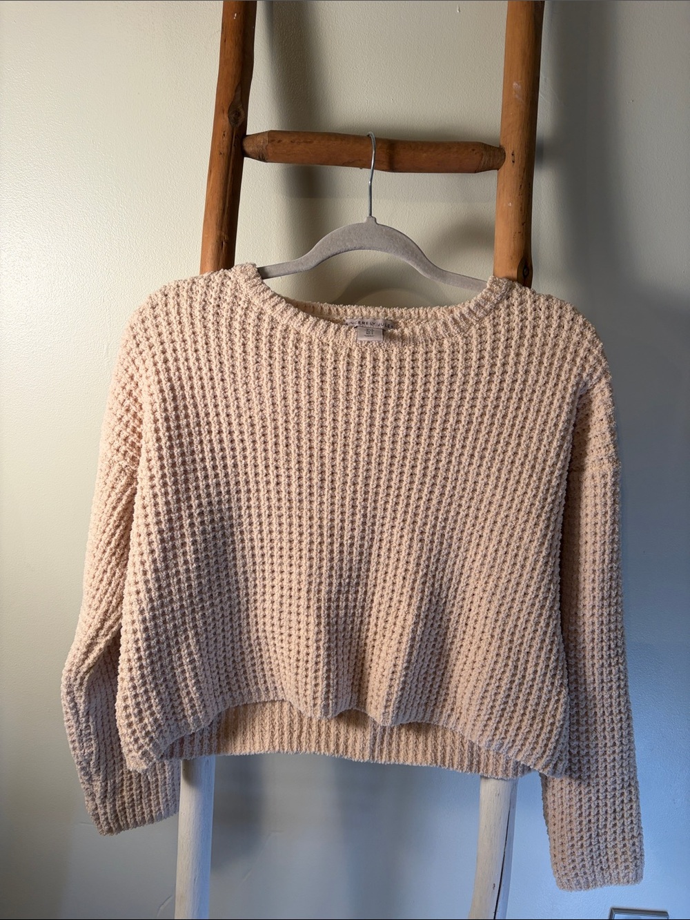Sincerely Jules Cream Waffle-Knit Crewneck Sweater